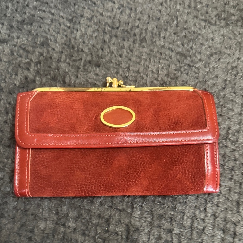 Rolfs Red Leather Wallet with Gold Frame Detail